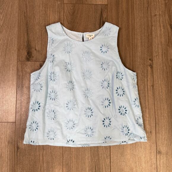 J.Crew Eyelet Shell Tank Top SZ S Chateau Blue Lined Sleeveless Crew Neck Cotton - Picture 3 of 7